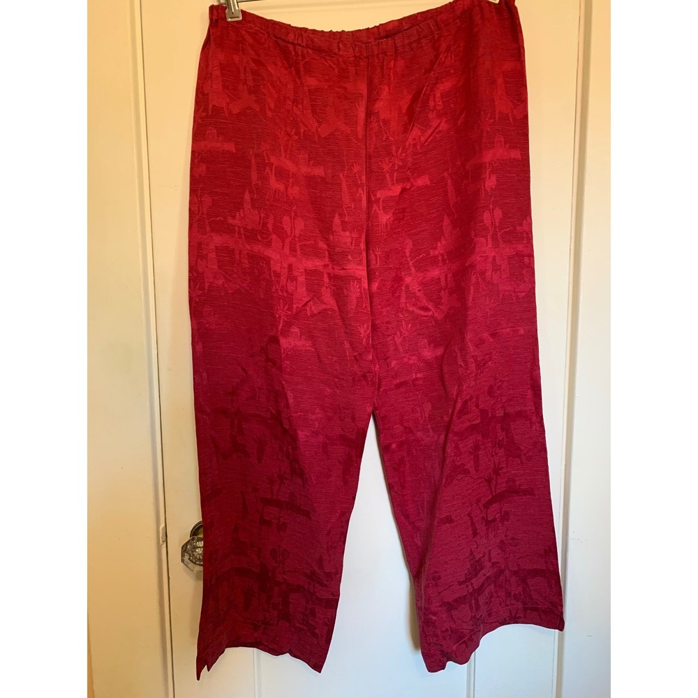 Chico's Design Vintage Red Jacquard Wide Leg Crop Pants Safari Animal Tonal